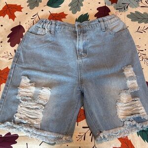 SHEIN Light Blue Distressed Jean Kids Shorts